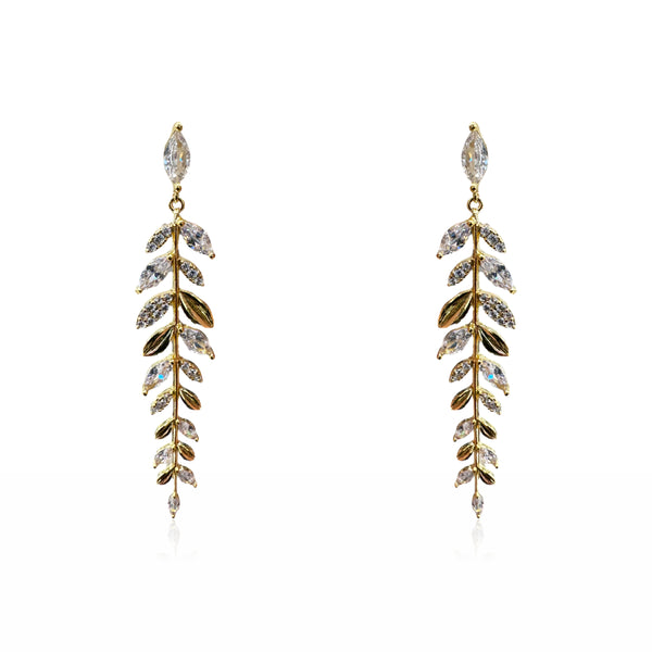 Leaf Drop Earrings With High Quality CZ Stones & Gold Finish (Nickel & Lead Free)