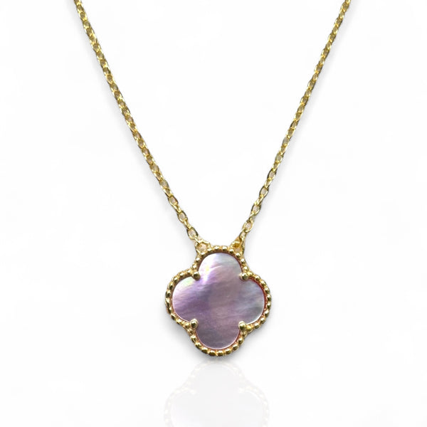 Gold Plated Pink Mother of Pearl Clover Necklace