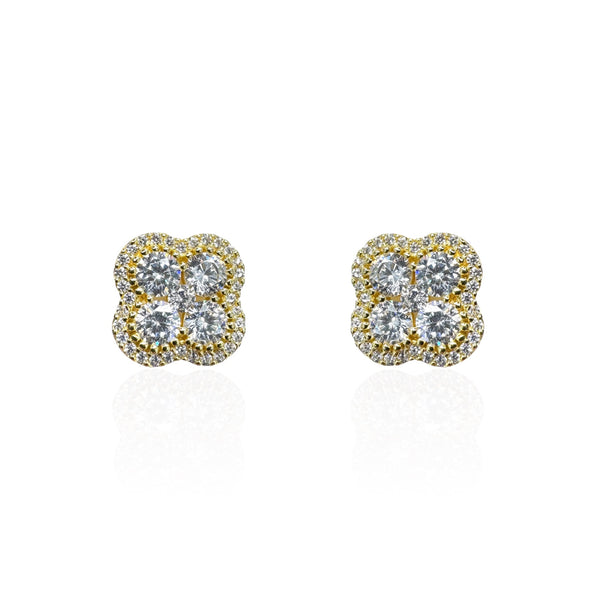 Gold Plated Earrings With CZ Clover with Halo