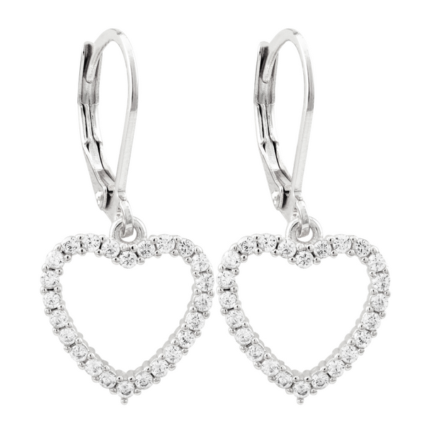 Silver Lever Back earrings with Open CZ Heart