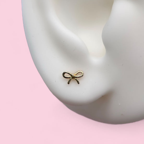 14K Yellow Gold Tiny Bow Screwback Earrings