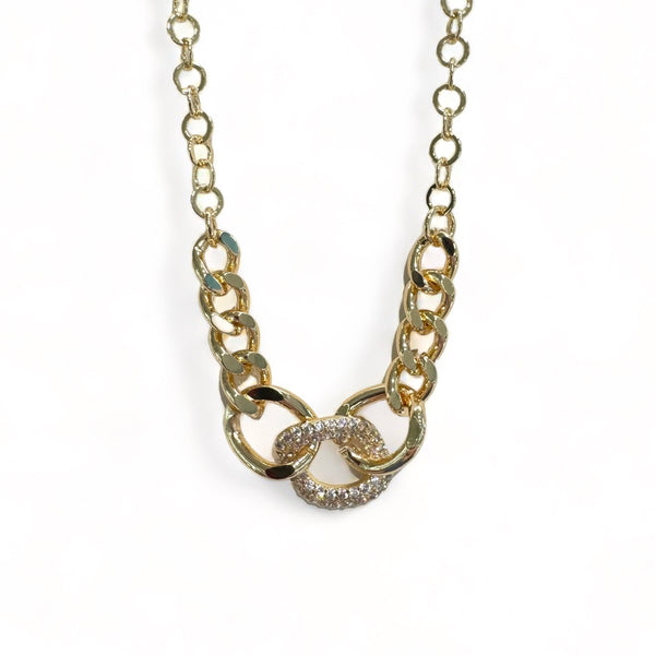 Gold Plated Necklace with 3 Large Links with CZ Stones