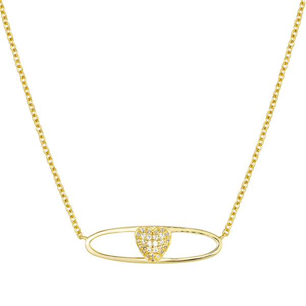 Gold Plated Open Oval Pendant with CZ Heart