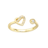 Gold Plated Open Ring with CZ and CZ Heart