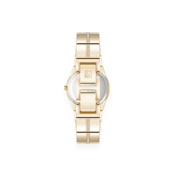 Faceted Crystal Bezel Watch - Black / Gold-tone