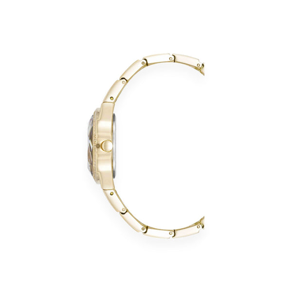 Faceted Crystal Bezel Watch - Black / Gold-tone