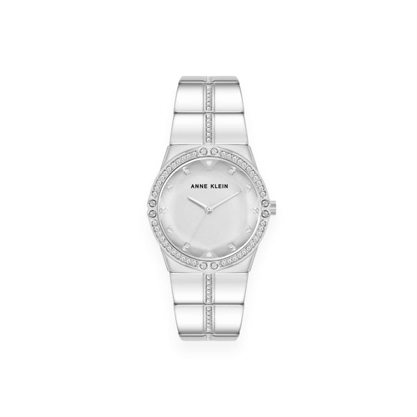 Faceted Crystal Bezel Watch - Silver-tone