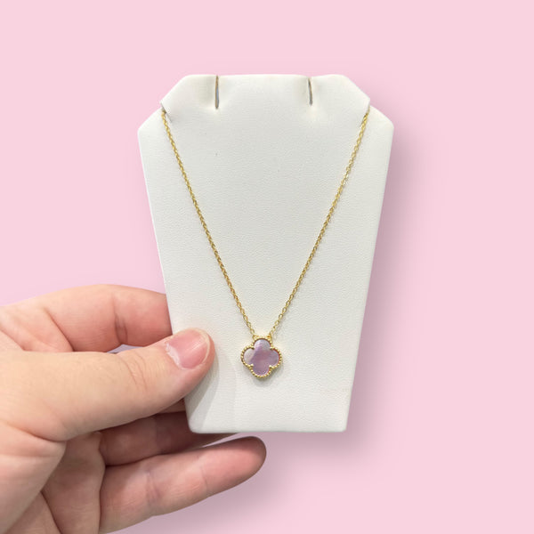 Gold Plated Pink Mother of Pearl Clover Necklace