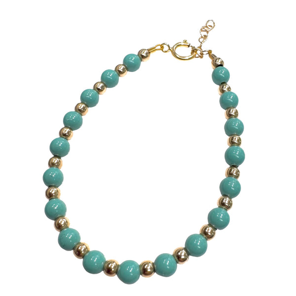 Gold Filled Waterproof Bracelet with Swarovski Turquoise Pearls