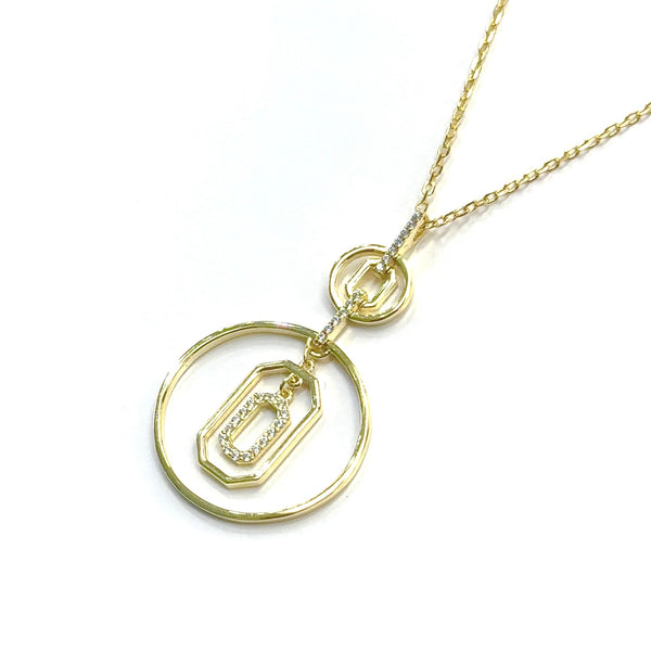 Gold Plated Elegant Door Knocker Style Necklace with CZ Stones