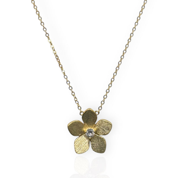 Gold Plated Florentine Flower with CZ Center Necklace