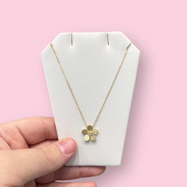Gold Plated Florentine Flower with CZ Center Necklace