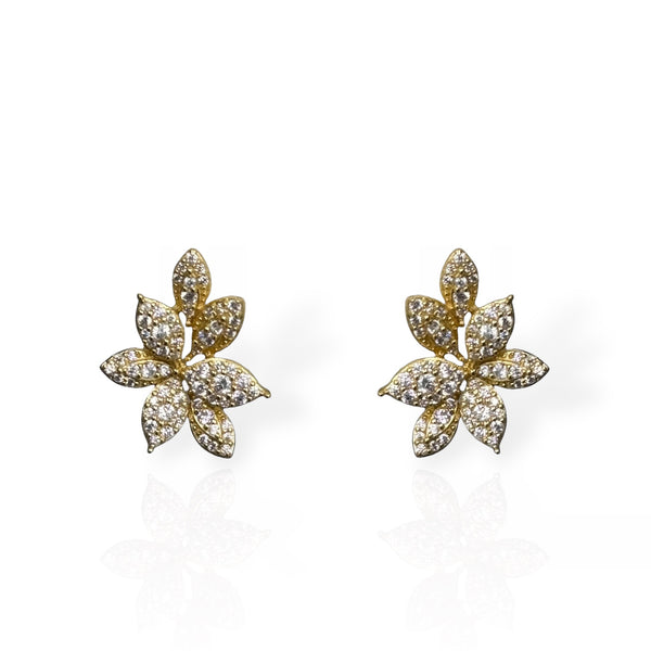 Gold Plated CZ Leaf Cluster Stud Earrings
