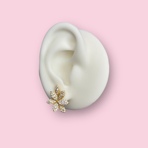 Gold Plated CZ Leaf Cluster Stud Earrings