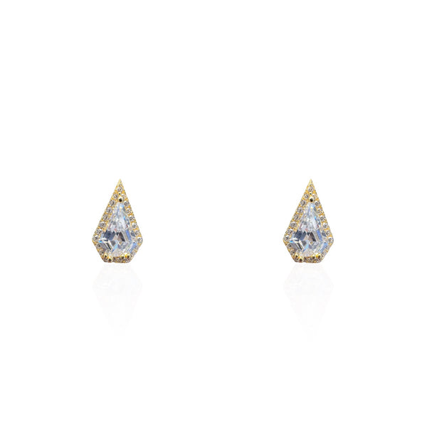 Gold Plated Pointy Diamond Shape Stud earring with Halo