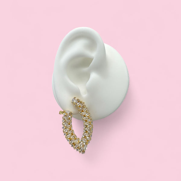 Gold Plated Emma Pointed Oval Statement Earrings With Hand Set High Quality Scattered CZ Stones Design
