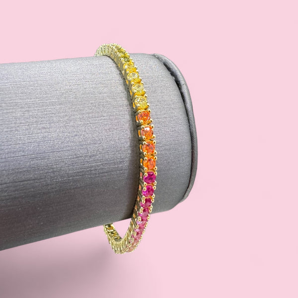 Gold Plated Teen Sized Rainbow CZ Multicolor Tennis Bracelet