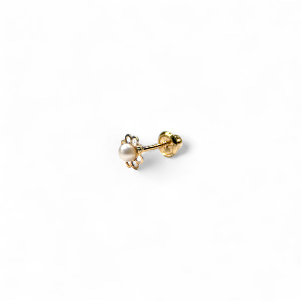 14K Yellow Gold Flower Screwback Earring with Fresh Water Pearl