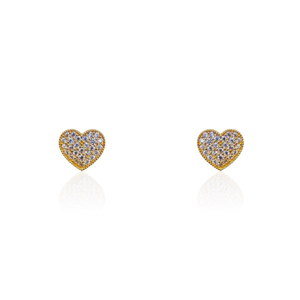 14k Small Pave CZ Heart Earrings With Ridged Border