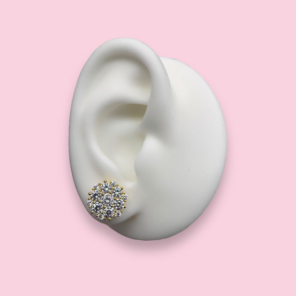 Extra Large CZ Cluster Stud Earring - Gold or Silver