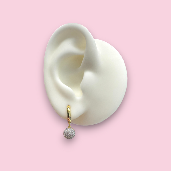 Gold Plated Shiny Huggie Earrings with Pave 2 Tone Dangle Circle