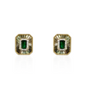 Gold Plated Diamond Cut Rectangle Earring with Emerald Rectangular CZ Center Stone & CZ Halo