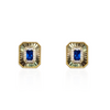 Gold Plated Diamond Cut Rectangle Earring with Sapphire Rectangular CZ Center Stone & CZ Halo