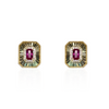 Gold Plated Diamond Cut Rectangle Earring with Ruby Rectangular CZ Center Stone & CZ Halo