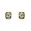 Gold Plated Diamond Cut Rectangle Earring with Clear CZ Rectangular Center Stone & CZ Halo