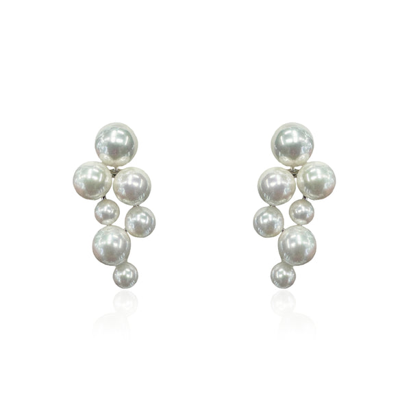 Silver Large Multi-Pearl Cascade Earrings