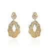 Gold Plated Large Open Oval Hanging Dressy Earring with Scattered CZ Stones Design