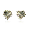Diamond Cut Heart Earrings with CZ Halo and Ball Spikes - Gold or Silver