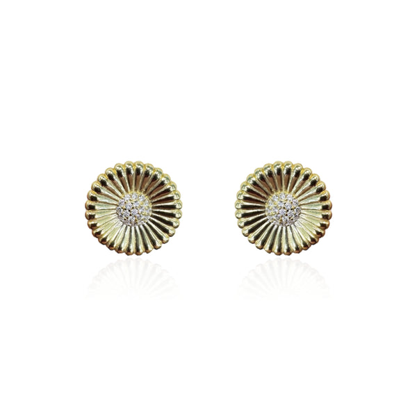 Gold Plated Round Ridged Earring with CZ Stones in Center