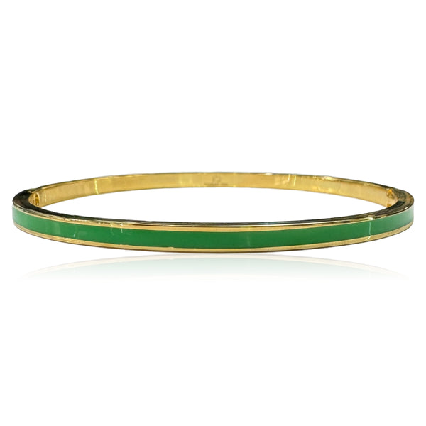 Gold Plated Stainless Steel Thin Bangle With Enamel Bar - Multiple Colors Available