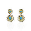 Gold Plated Double Hanging Flower Earrings with Turquoise Center