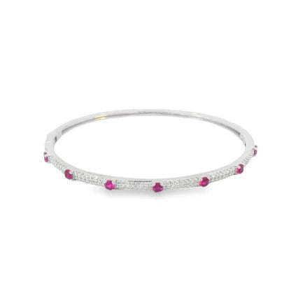 Gold Filled Bangle with Ruby / Emerald and White Pave CZ Stones