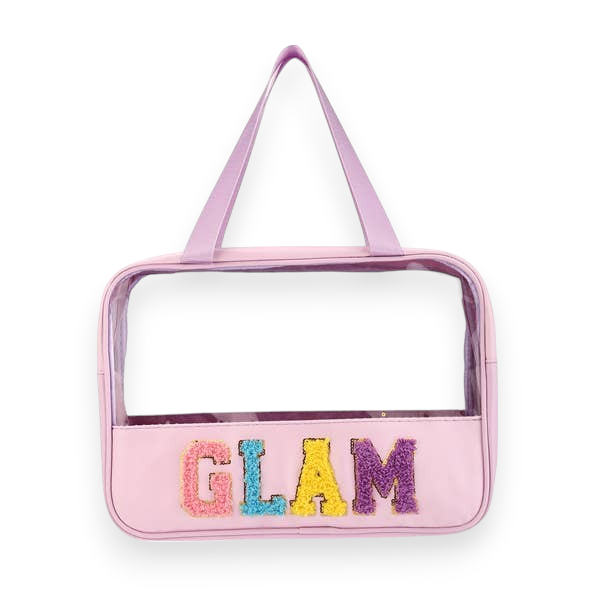 Ladies Clear See Thru Glam Theme Cosmetic Pouch Bag - Purple