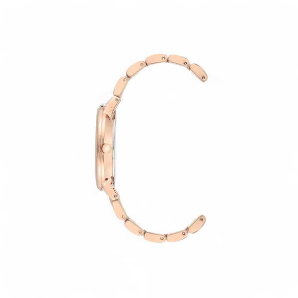 Marbleized Resin Bracelet Watch - White & Rose Gold-tone