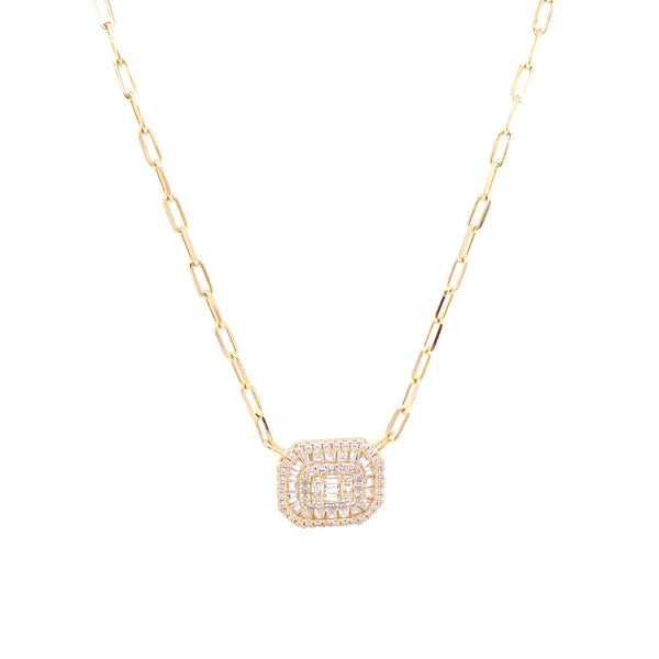 Baguette with PaperClip Chain Necklace