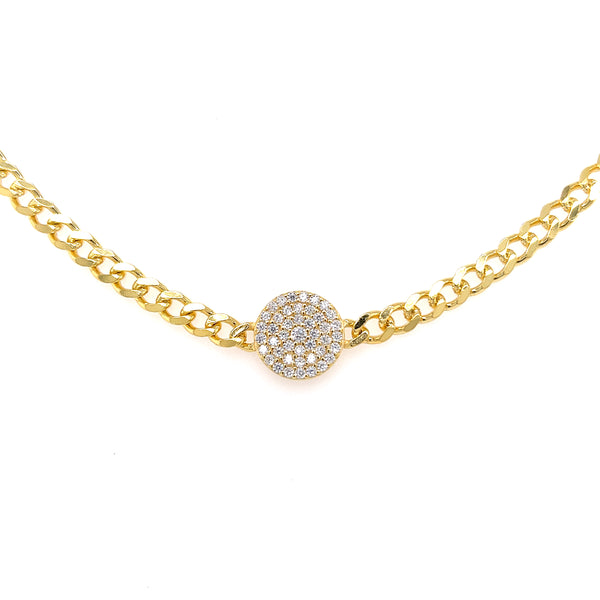 Cuban Link Chocker Necklace with Pave Circle