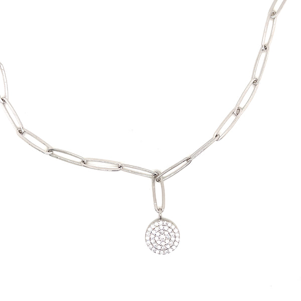 Paperclip Chain Necklace with Pave Circle