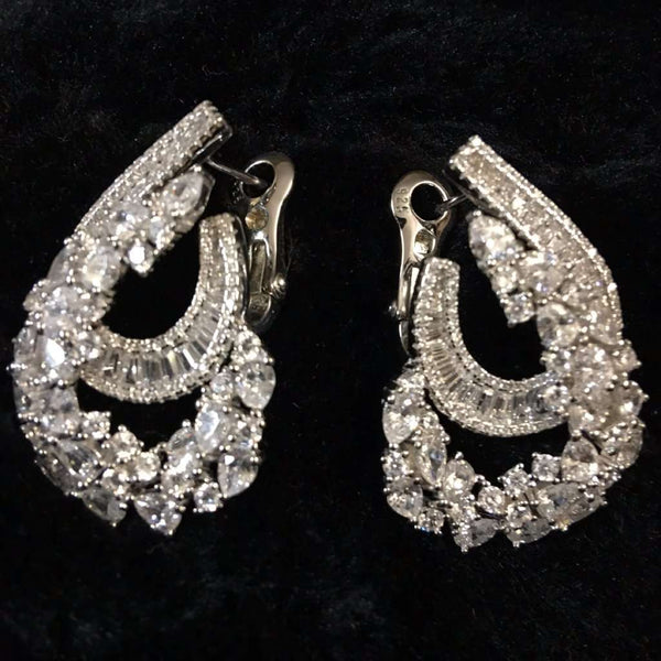 Oval Loop Earrings With Baguettes And CZ Stones Itsallagift