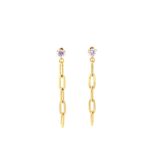 CZ Stud with Dangling Paperclip Link Earrings Gold Itsallagift
