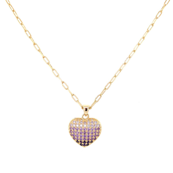 Gradient Purple Pave Heart Necklace Gold Itsallagift