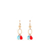 Hanging Double Oval Red and Blue Stone Gold Earrings Itsallagift