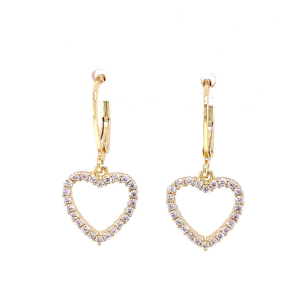 Hanging Open Heart Earrings With CZ Stones Gold Itsallagift