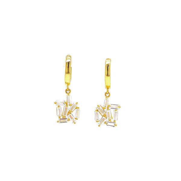 Huggie Earrings With Dangling Abstract Baguette Hanging Design Itsallagift