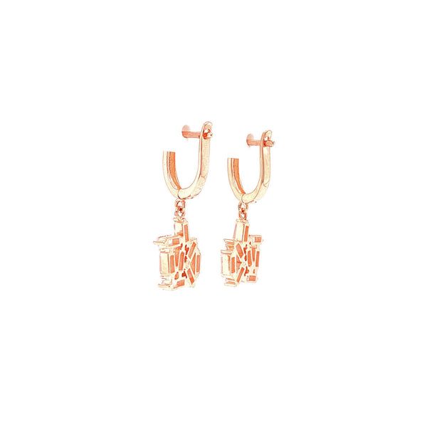Huggie Earrings With Dangling Abstract Baguette Hanging Design Itsallagift