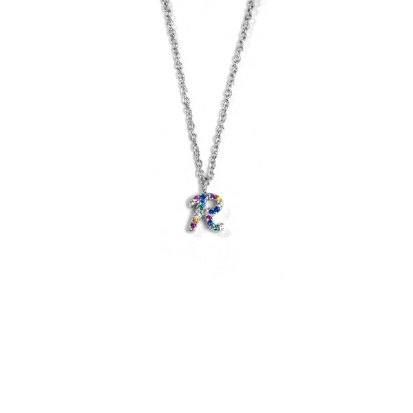 Rainbow CZ Initial Letter Necklace Itsallagift