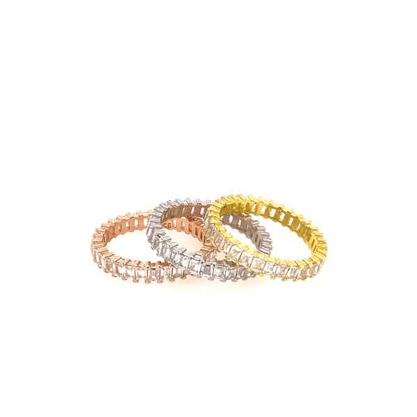 Set Of Tricolor Rings With CZ Baguette Stones Itsallagift